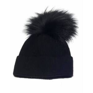 NEW LINDA RICHARDS women's angora hat with pom in black